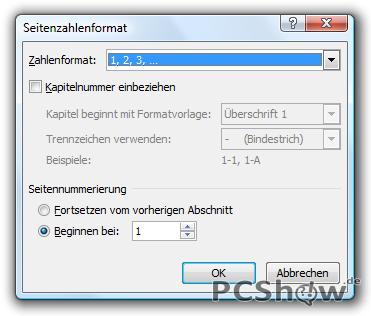 Word 2010: Seitenzahlenformat